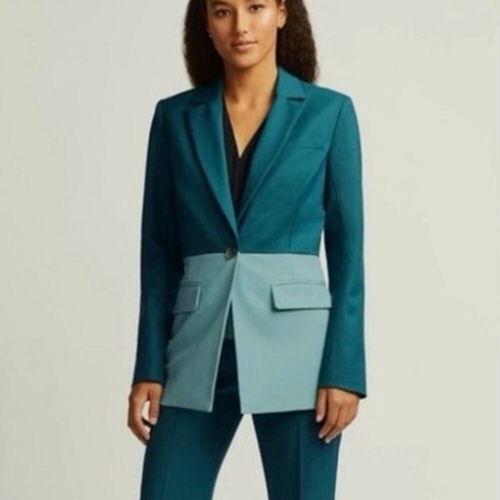 NWOT Argent Colorblocked Single Button Blazer in Green SZ 0